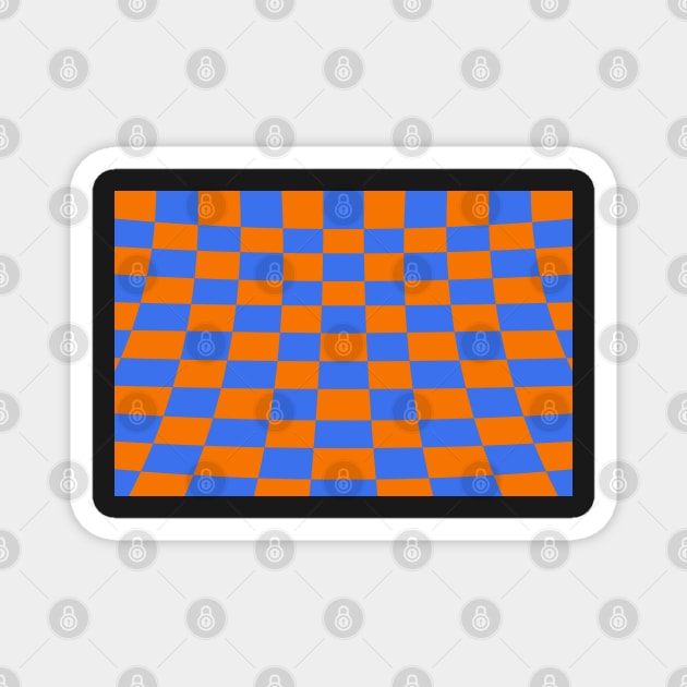 Warped perspective coloured checker board effect grid orange and blue Magnet by Russell102