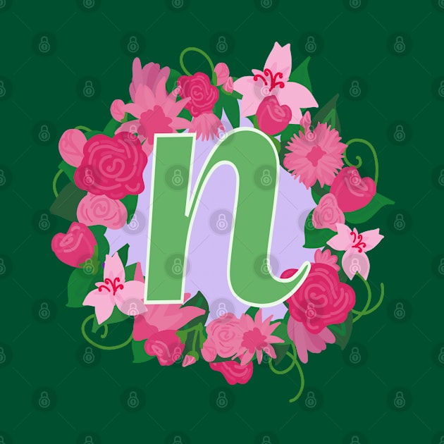 Monogram N, Personalized Floral Initial by Bunniyababa