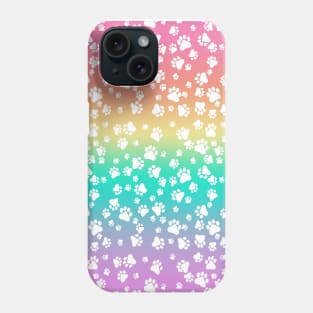 Pride Pastel Rainbow  with White Paw Prints Graphic Design Phone Case