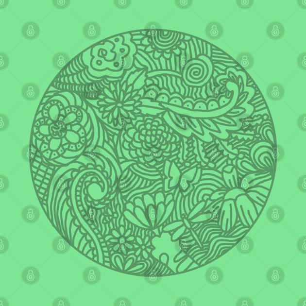 FLOWERS & CATS MANDALA GREEN by ulricartistic