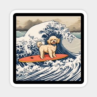 Funny Mini Goldendoodle Dog Mom in the Great Wave Surfing Magnet