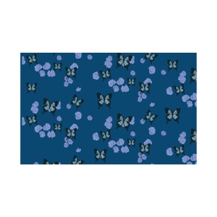 Blue Butterfly and Roses Pattern T-Shirt