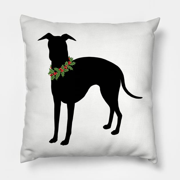 Italian Greyhound with festive holly collar Holiday design 2 Pillow by StephJChild