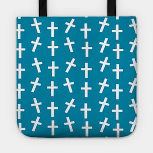 Christian cross Jesus blue Easter pattern Tote