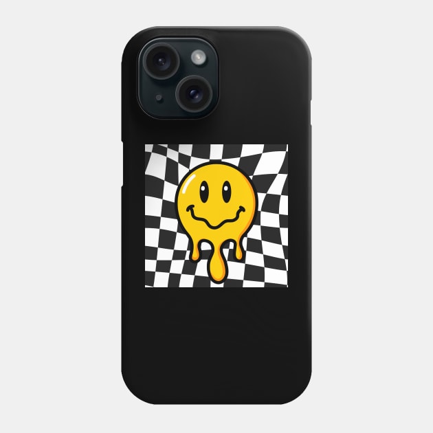 Funny 70s Melting Yellow Smile Face Cute Checkered Smiling Happy Phone Case by Peter smith