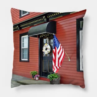 Cold Spring, NY - Street With Red Building Pillow