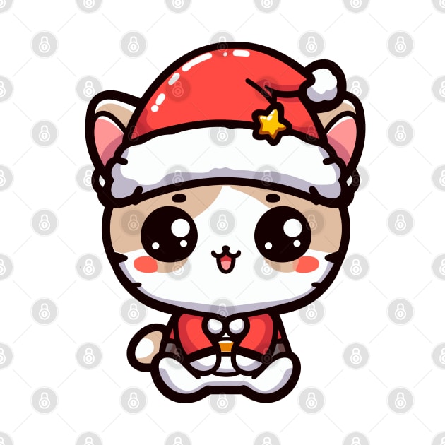 Cute Kawaii cat Christmas, Santa hat by hippohost