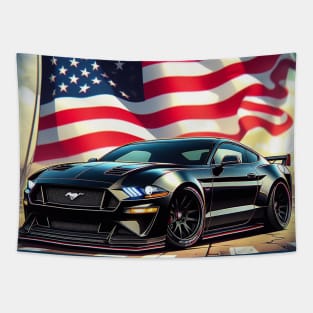 Ford Mustang  and The American Flag by Gas Autos Tapestry