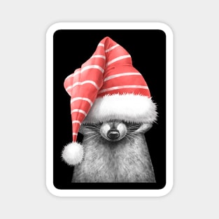 Raccoon in a hat on black Magnet