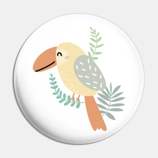 Cute parrot in the jungle. Kids' things. Pin