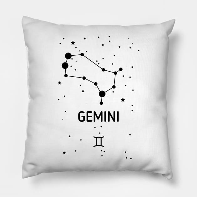 Gemini Zodiac Sign Constellation (Black Print) Pillow by The Cosmic Pharmacist