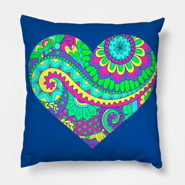 Bright and Colorful Decorative Heart Pillow by AlondraHanley