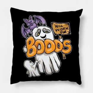 Will Work For Booos Ghost Pillow