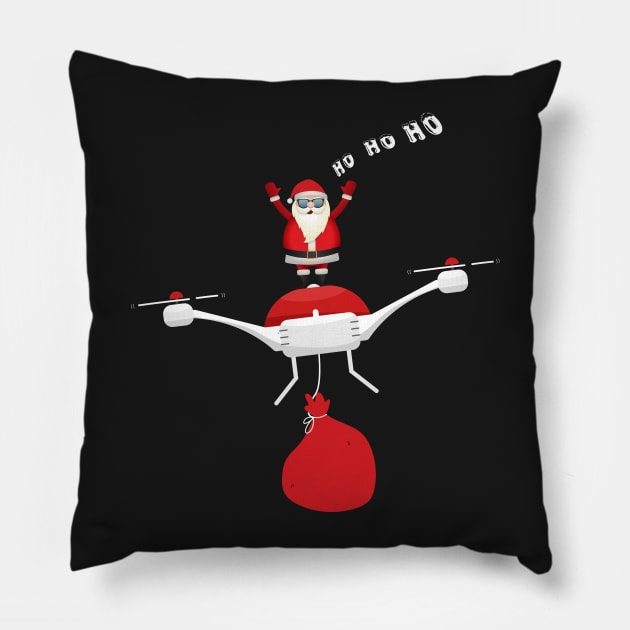 Flying Santa Claus On Drone - Christmas Quadcopter Enthusiast Gift Pillow by CMDesign