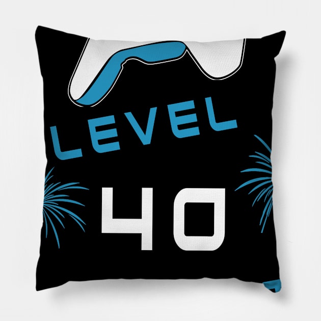 Level 40 Birthday Gamer Player Videogame Gift Pillow by Schimmi