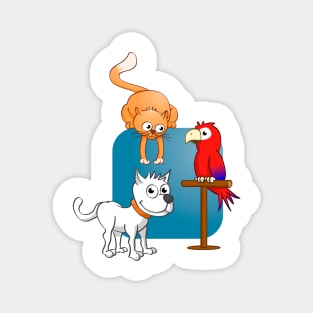 The cat, the dog and the parrot. Vector Illustration Magnet