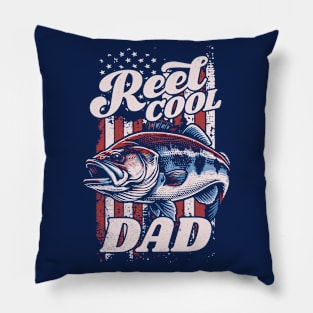 Reel Cool Dad - Retro Fishing American Flag Father's Day Pillow