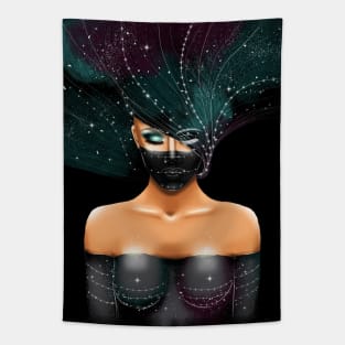 Beautiful cosmos girl on a black background Tapestry