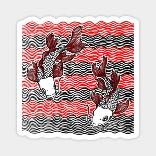 Double Koi Fish Great Wave Tattoo Magnet