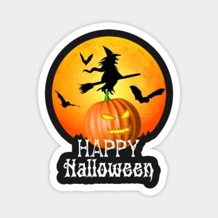 Flying Witch Jack O Lantern Happy Halloween Magnet