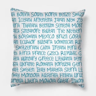 Countries in Blue Pillow