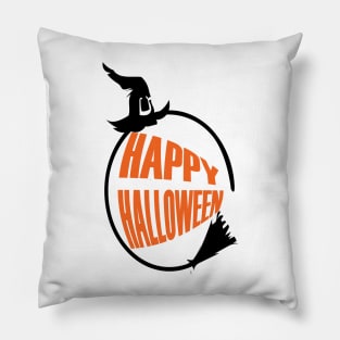 Happy Halloween broom with witch hat Pillow