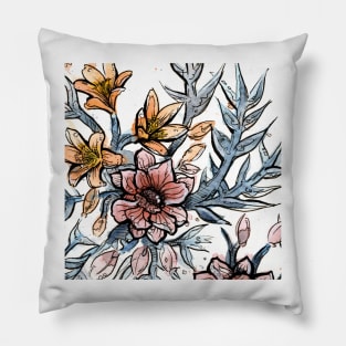 Watercolor Pen and Ink leaves Pillow