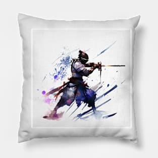 Samurai Warior watercolor painting Pillow