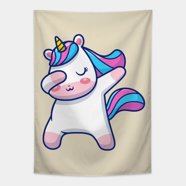 Cute Unicorn dabbing Cartoon Tapestry by Catalyst Labs