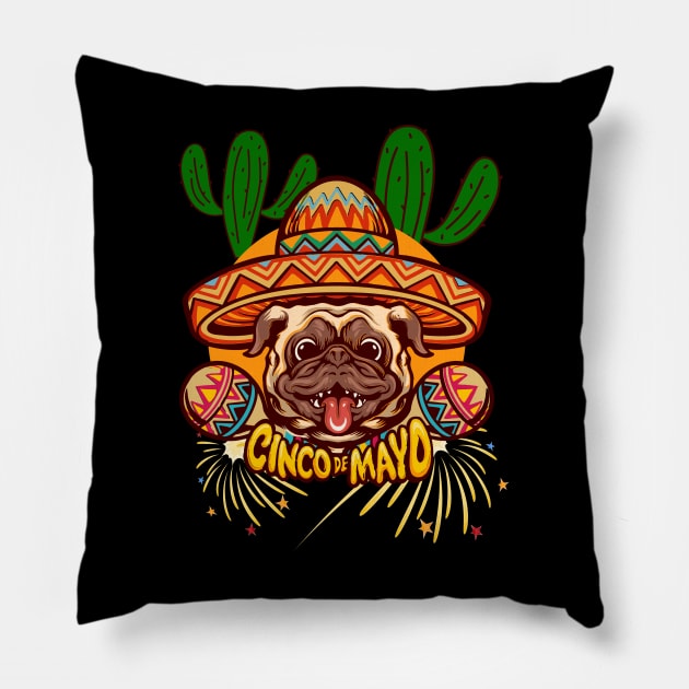 Cinco De Mayo Funny dog in sombrero colorful celebration fifth may Mexican style cactus Pillow by BoogieCreates