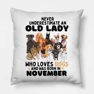 Never Underestimate An Old Lady Who Loves Dogs And Was November Pillow