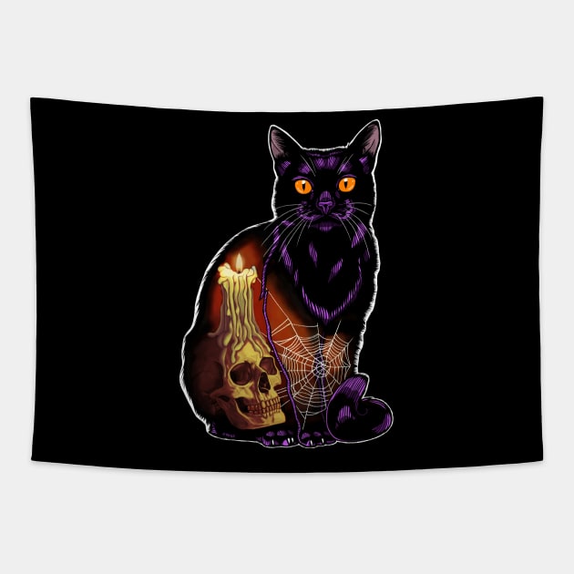 Halloween Cat with Skull Tapestry by SierraTiegsArt