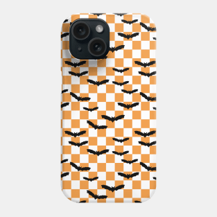 Halloween Bats on Orange Checkerboard Phone Case