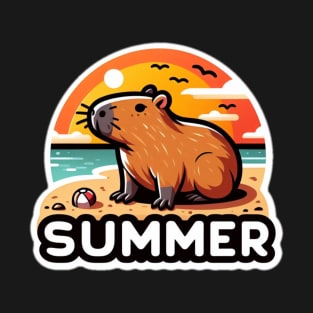 Cute summer capybara on the beach T-Shirt