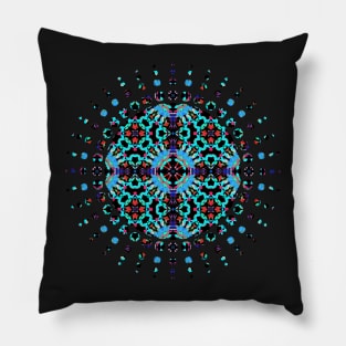 Aqua Geometric Mandala Pattern Pillow