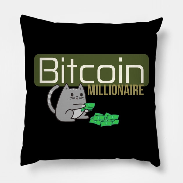 Bitcoin Millionare Cat Pillow by Arend Studios