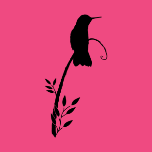 Hummingbird on Branch Black Bird Silhouette T-Shirt