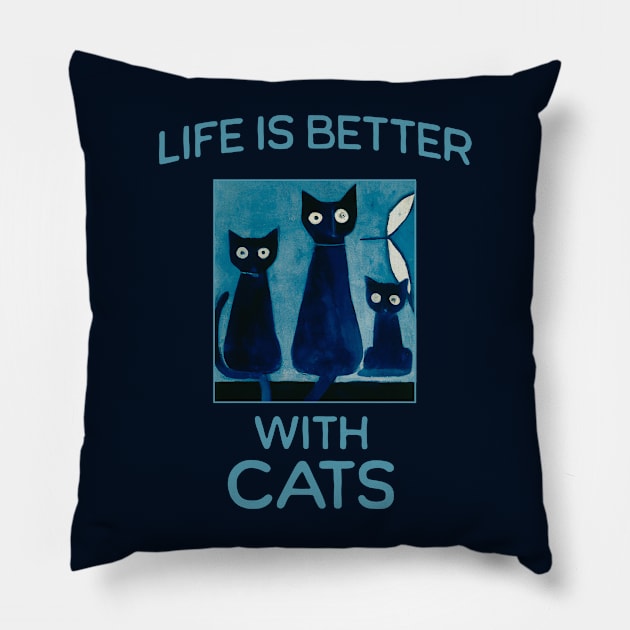 Abstract Life is Better with Cats Pillow by JoeStylistics