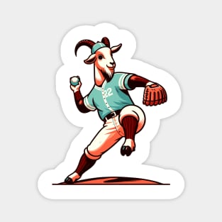 Throwback Goat pitcher - Vintage 1990s Cartoon Style Baseball Art Magnet