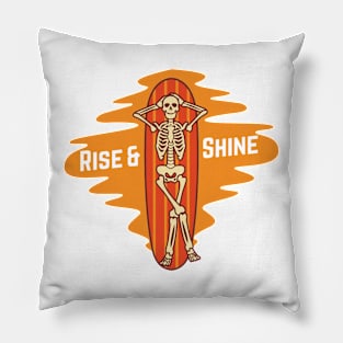 Rise And Shine Sea Surfing Skeleton Pillow