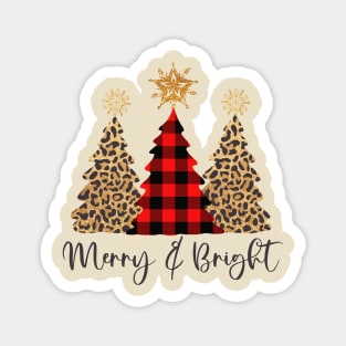 Merry and Bright Christmas Trees - Leopard Print and Buffalo Check Magnet