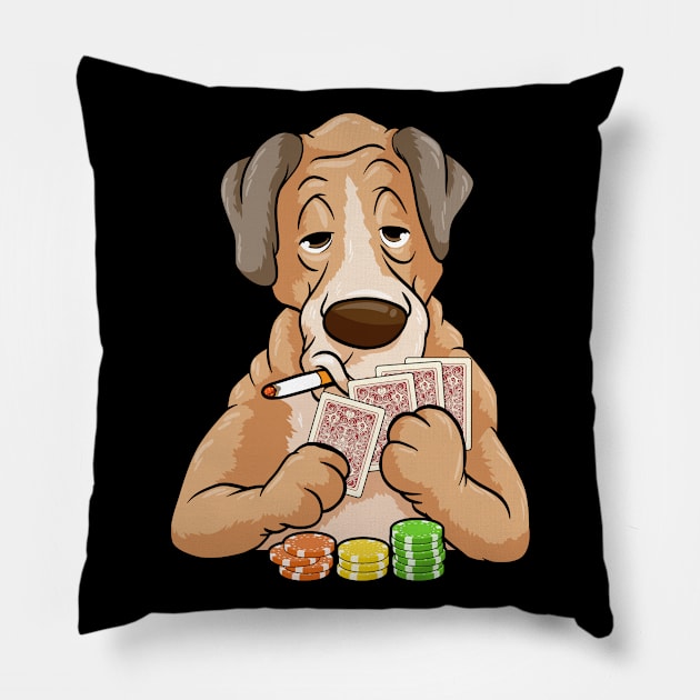 Cool dog is playing poker with chips and cards Pillow by Markus Schnabel