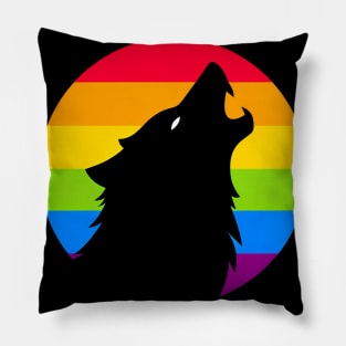 LGBTQ Pride Howling Wolf Anthro Furry Rainbow Logo Pillow