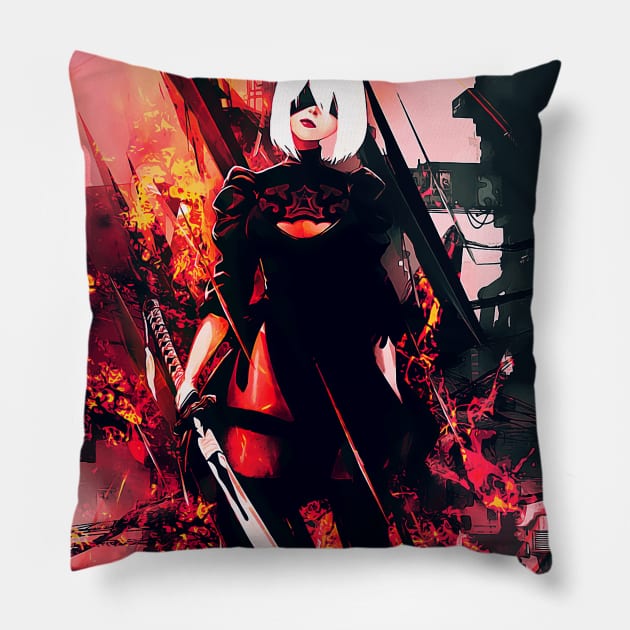 Nier Automata Pillow by syanart