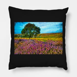 Painterly Moorland Heather Landscape Art Pillow