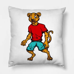 Cute Anthropomorphic Human-like Cartoon Character Leopard in Clothes Pillow