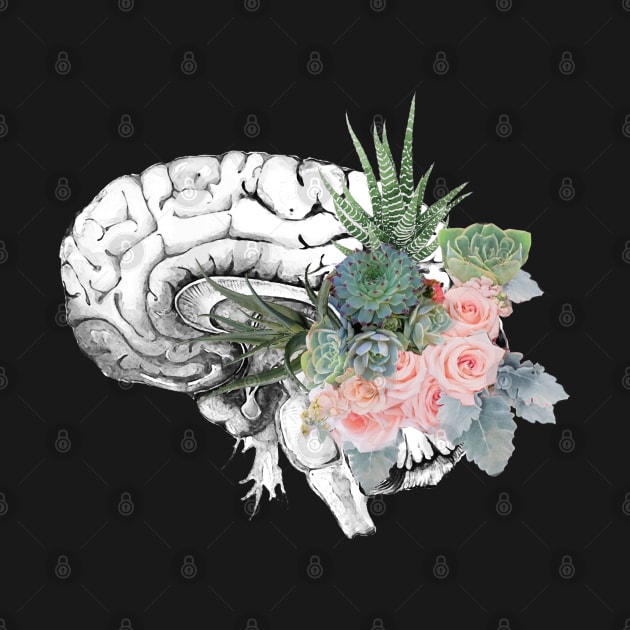 Brain human anatomy,succulents plants and roses, mental by Collagedream