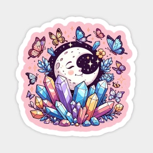 Moon, crystals, and butterflies Magnet