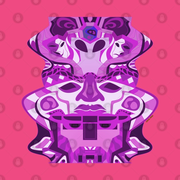 deep alien olmec totem head in purple mandala ecopop by jorge_lebeau