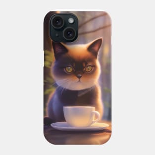 Cute Persian Exotic Shorthair Cat with a mug cup of morning coffee Phone Case